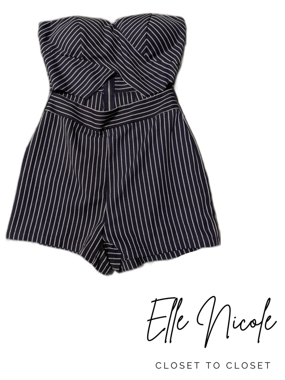 NEW Navy Pinstripe Strapless Shorts Romper